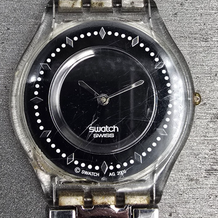 Swatch Brim Over Watch Women 34mm Black Dial Clear Case SFG295G New Battery1