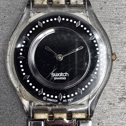 Swatch Brim Over Watch Women 34mm Black Dial Clear Case SFG295G New Battery1