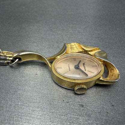 Vendome Neclace Watch 30mm Rose Dial Gold Tone Oval Manual Wind Runs Vintage3