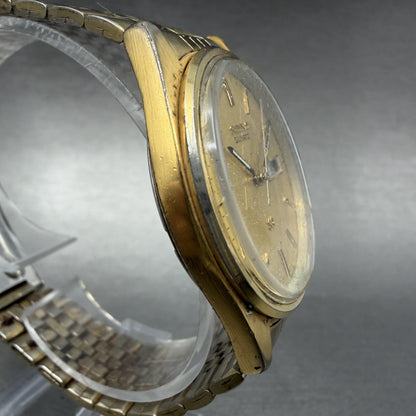 Seiko SQ Watch Men 35mm Gold Dial Gold Tone Daydate Round 5Y23-8040 New Battery3