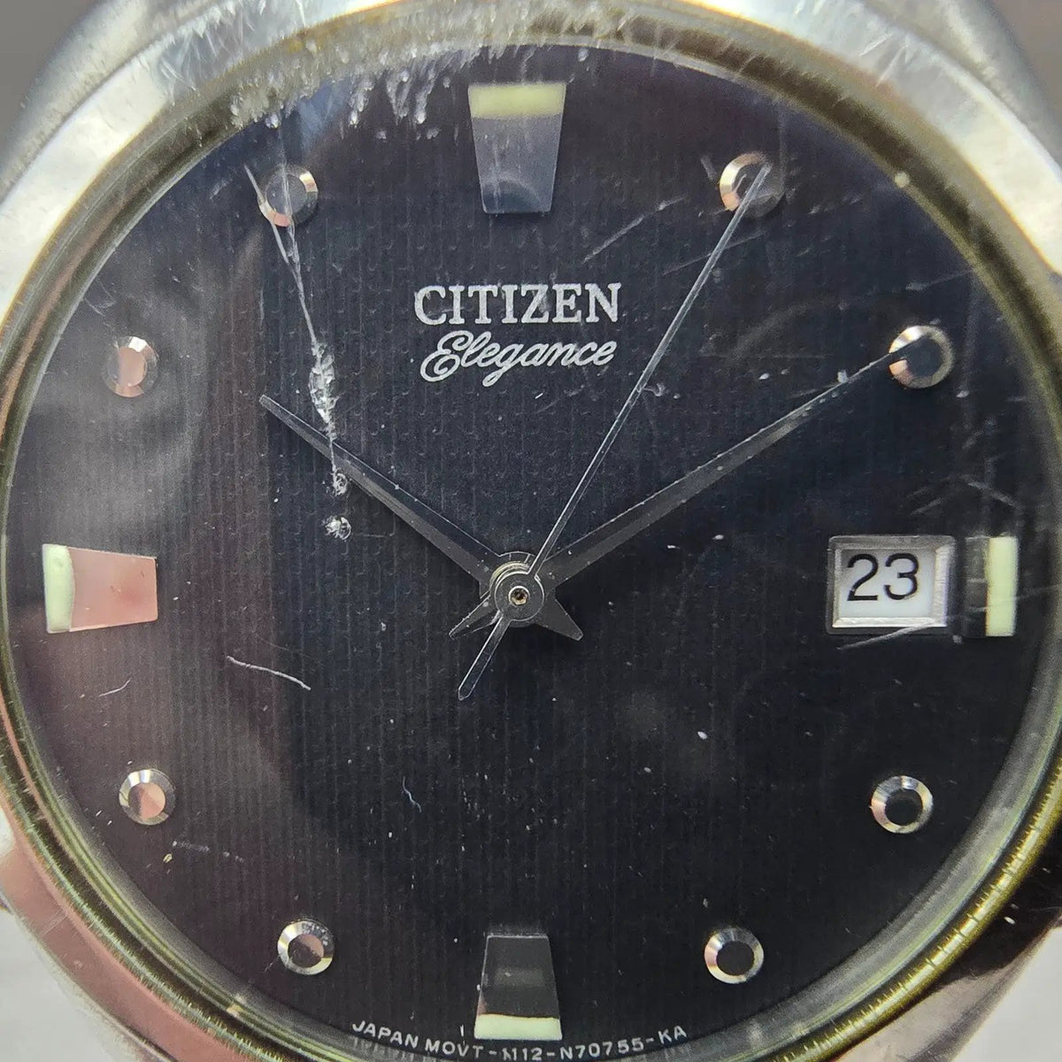 Citizen Elegance Watch Men 34mm Black Dial Silver Tone Date 1112-S66146 PARTS2