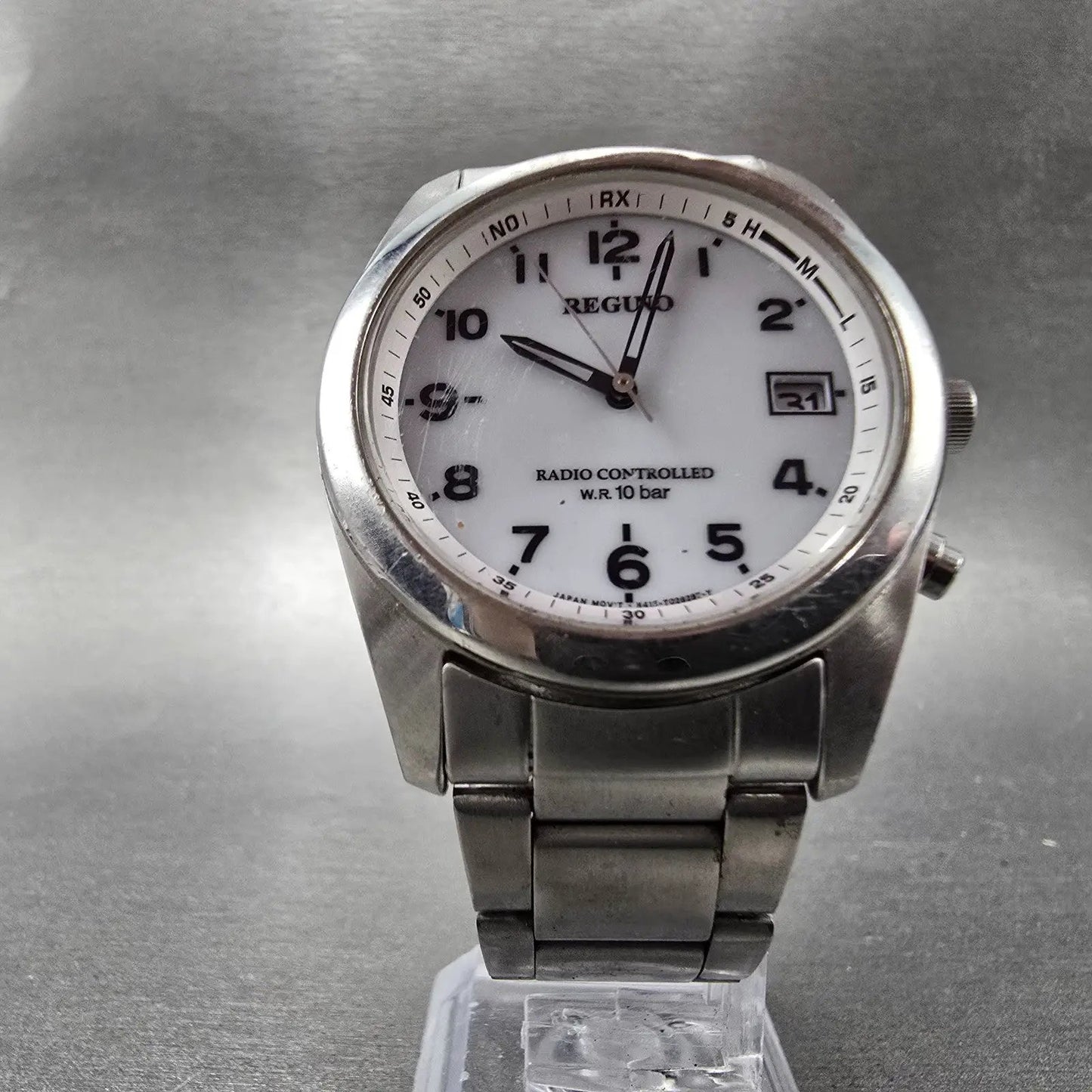 Citizen Reguno Atomic SolarWatch Men 36mm White Dial Silver Tone Date PARTS6