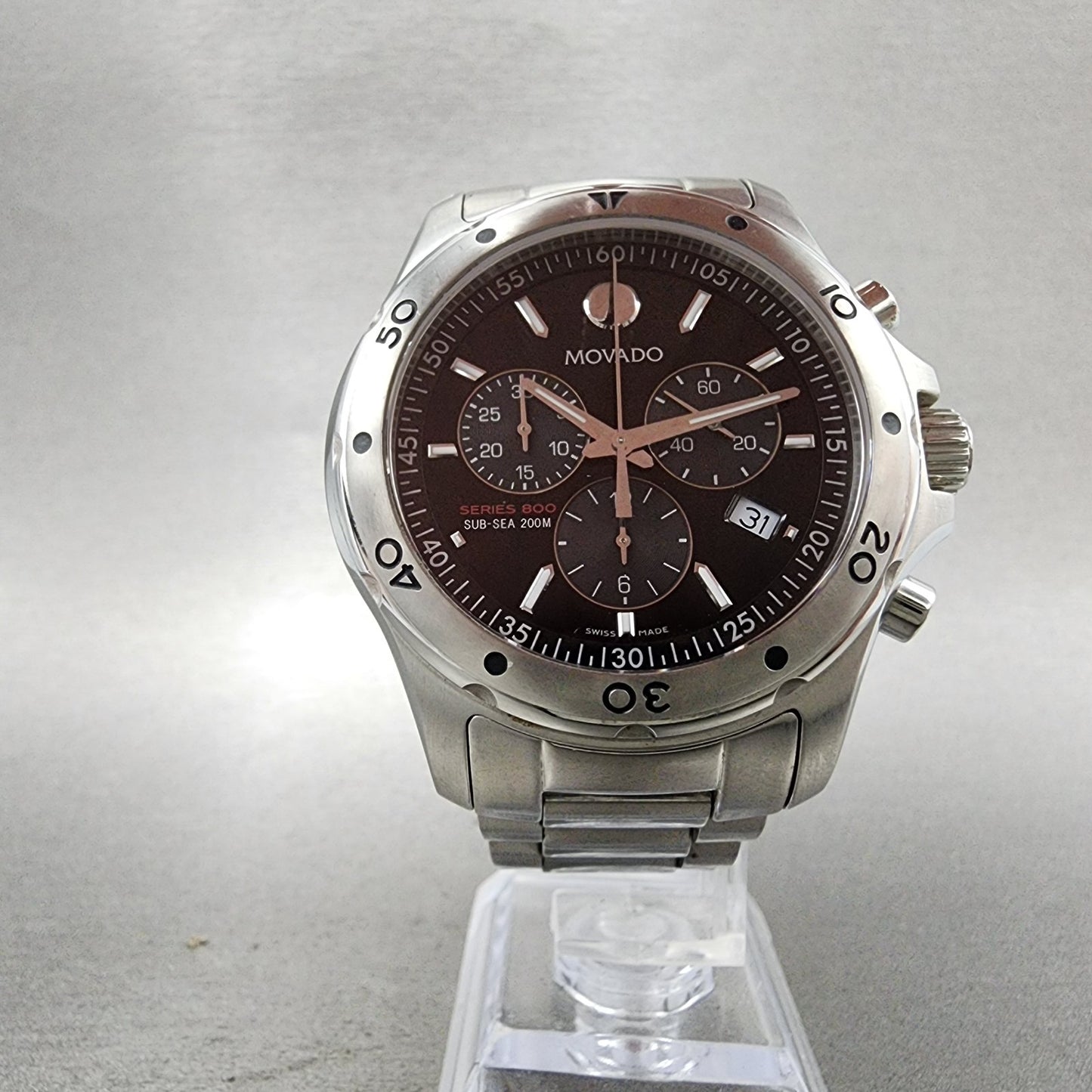 Movado Series 800 Sub Sea Chronograph Watch Men 42mm Black Dial Steel New Batt5