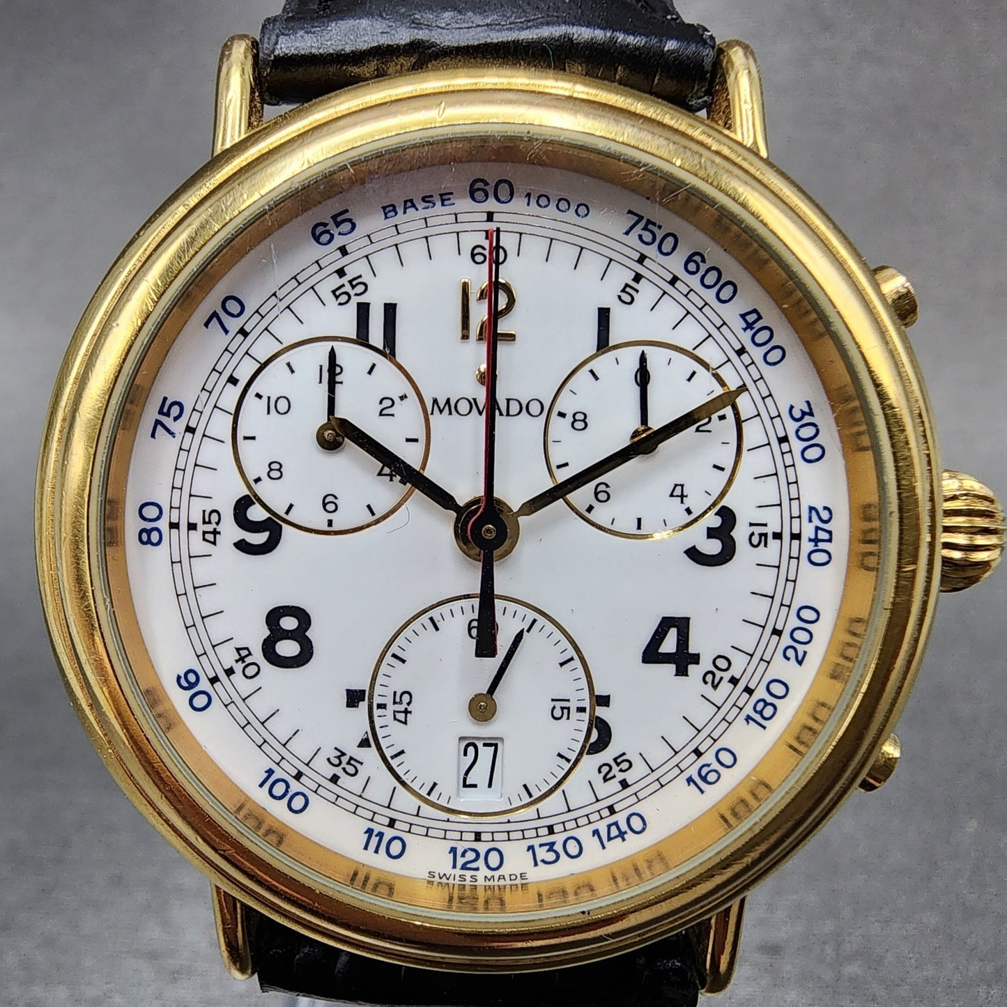 Movado Chronograph Watch Men 38mm White Dial Gold Tone Date 87.A5.860 New Batt1