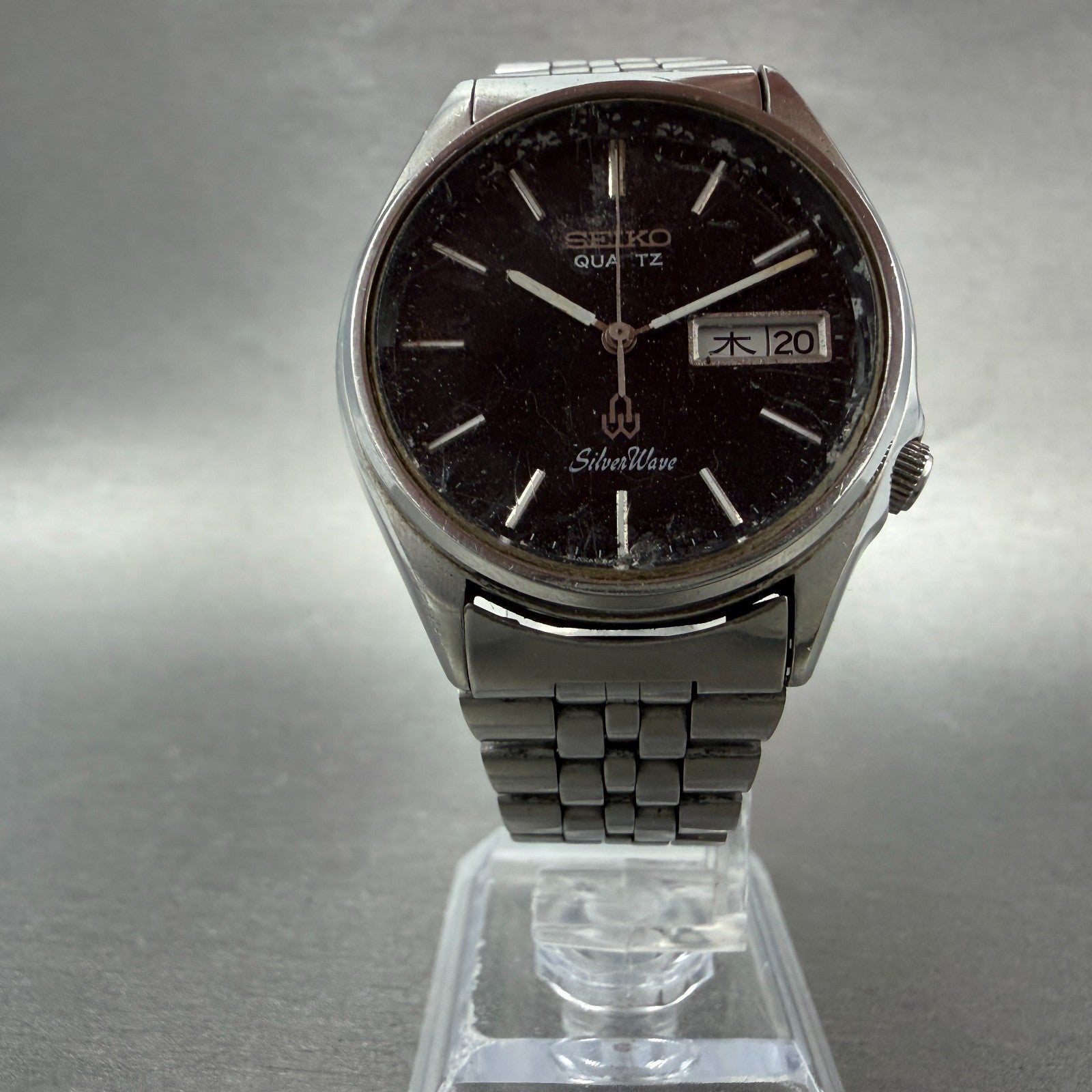 Seiko SilverWave Watch Men 35mm Black Dial Steel Daydate READ! 8229-703B NewBatt5