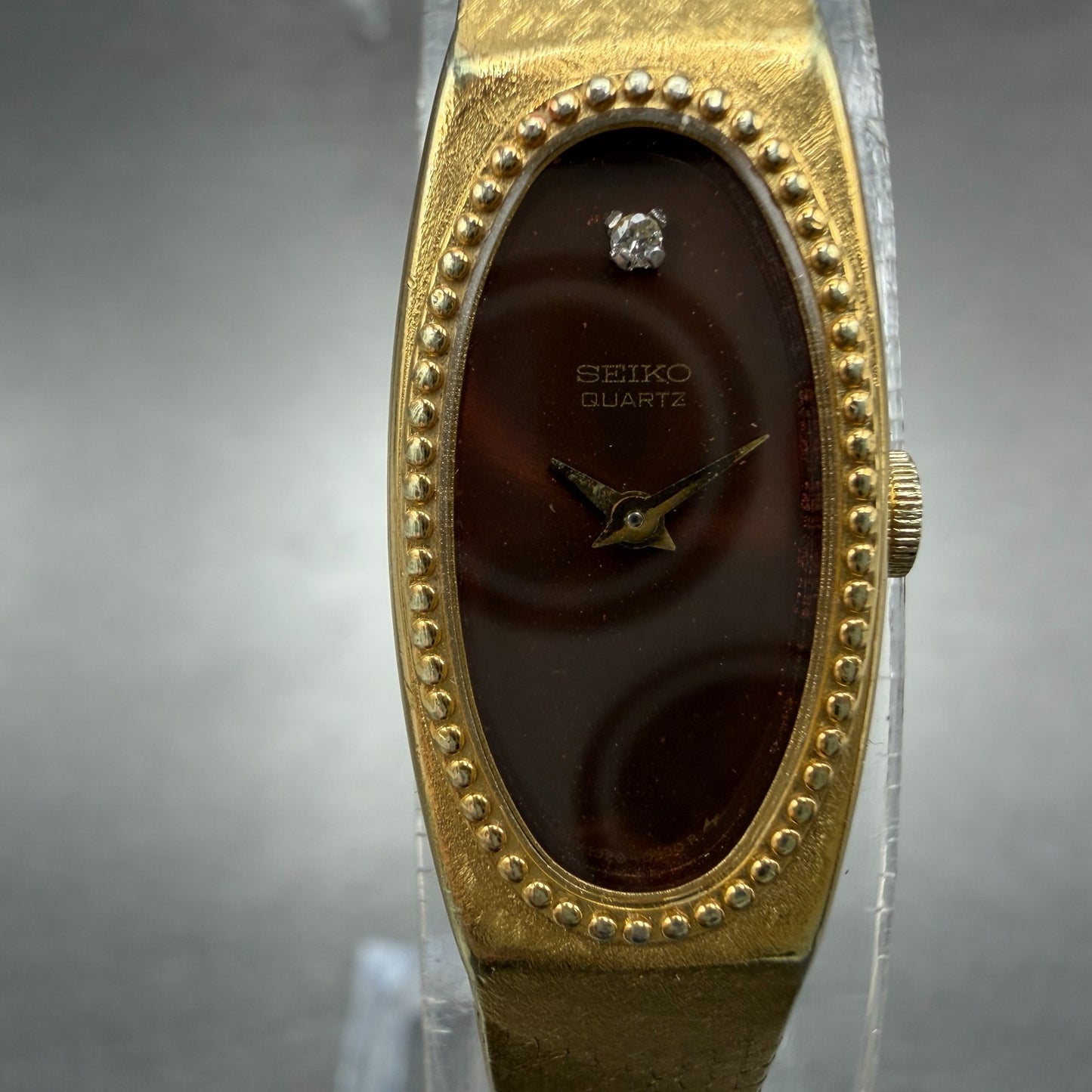 Seiko Tank Watch Women 13mm Brown Dial Gold Tone Oval 1320-5279 New Battery1