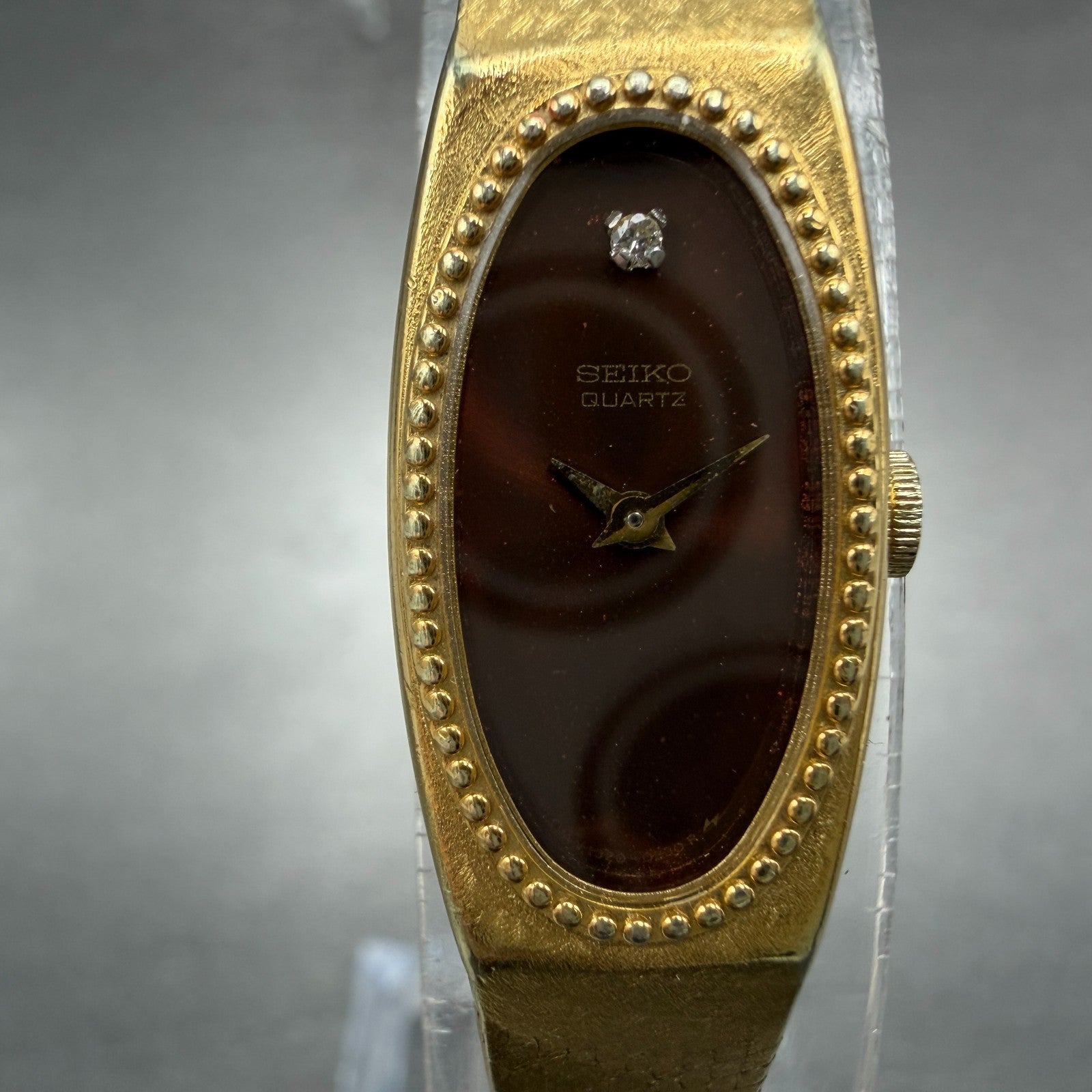 Seiko Tank Watch Women 13mm Brown Dial Gold Tone Oval 1320-5279 New Battery1