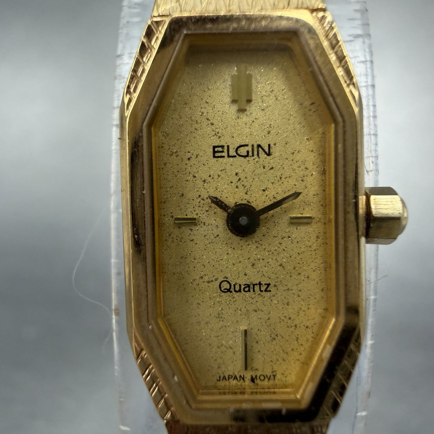 Elgin Watch Women 11mm Gold Dial Gold Tone Octagon New Battery Mesh band NOS1