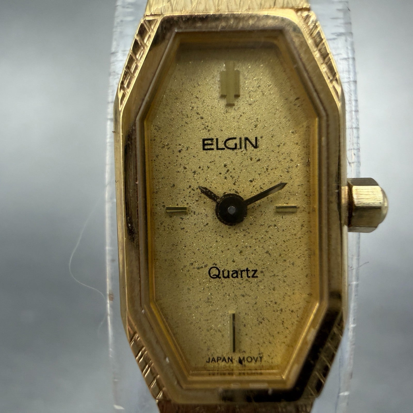 Elgin Watch Women 11mm Gold Dial Gold Tone Octagon New Battery Mesh band NOS1