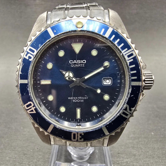 Casio Dive Watch Men 40mm Blue Dial Silver Tone Date MTD-1010 New Battery GJKK0