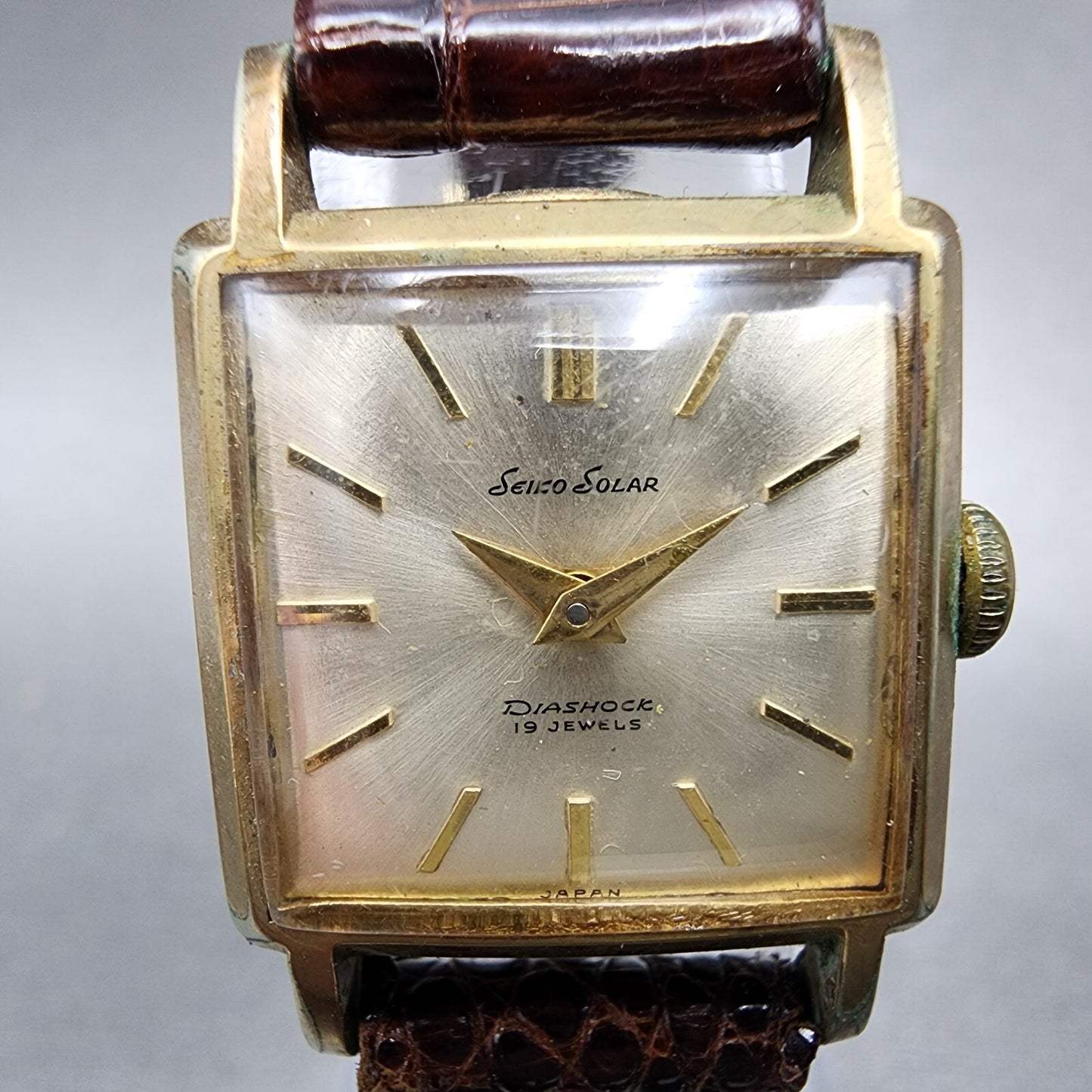 Seiko Solar Tank Watch Women 20mm Silver Dial Gold Plated 19 J 598 PARTS2