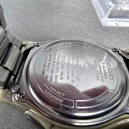 Casio Wave Ceptor Watch Men 42mm Black Dial Steel Solar Analog Digital Works JP99
