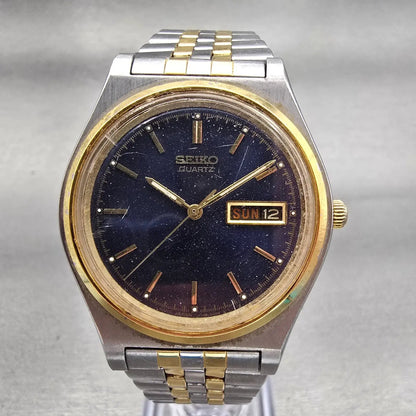 Seiko Watch Men 37mm Blue Dial Two Tone Daydate Round V743-8A20 New Battery VTG0