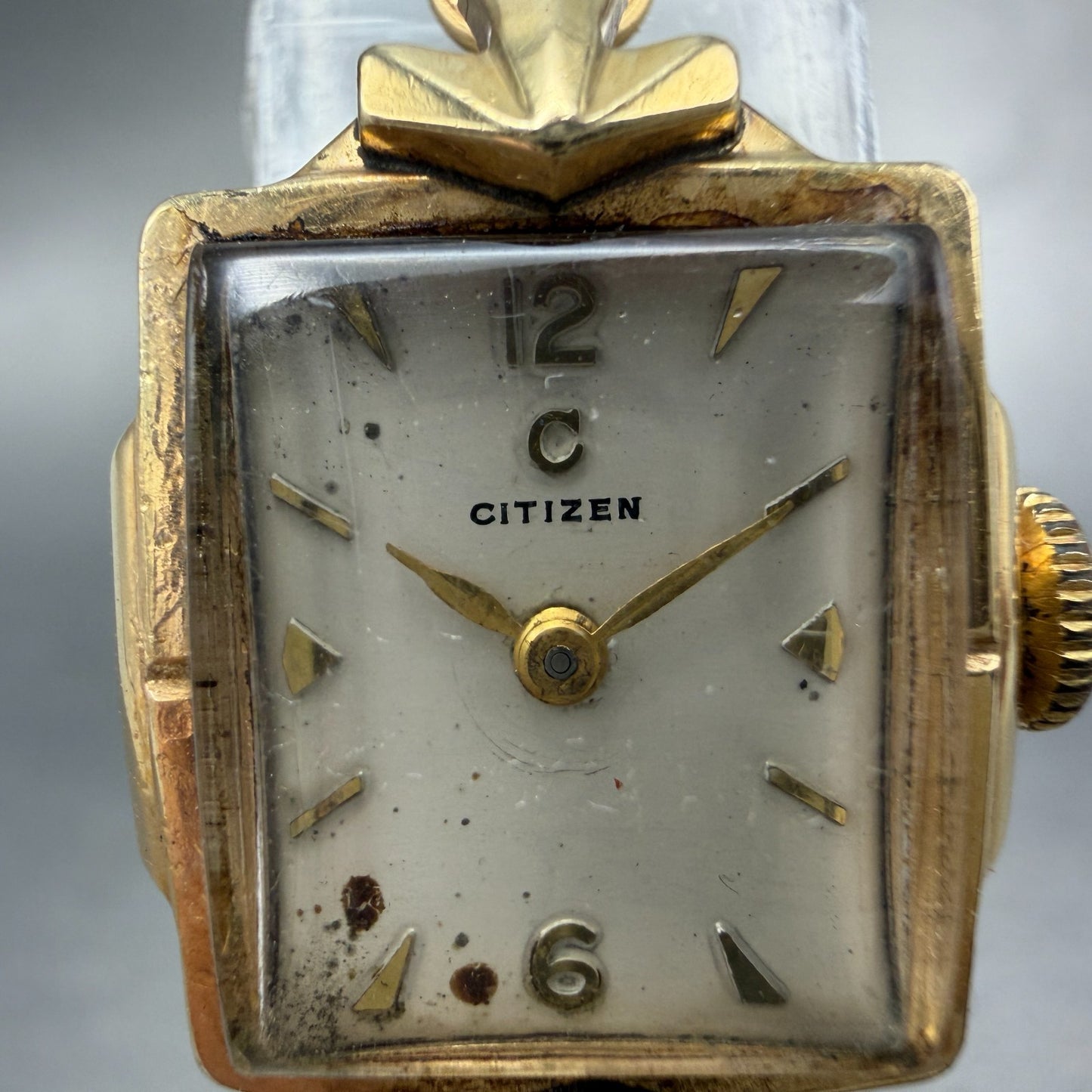 Citizen Tank Watch Women 16mm White Dial Gold Tone Manual 60743 Runs Vinatge1