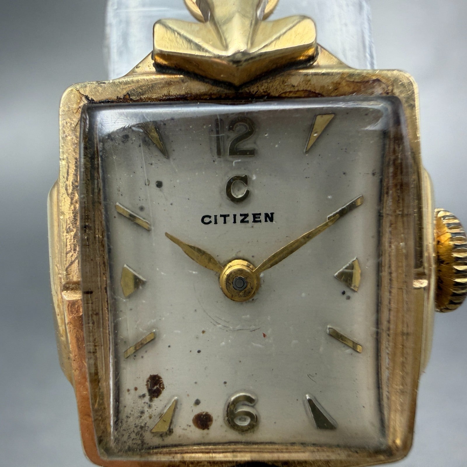 Citizen Tank Watch Women 16mm White Dial Gold Tone Manual 60743 Runs Vinatge1