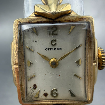 Citizen Tank Watch Women 16mm White Dial Gold Tone Manual 60743 Runs Vinatge1