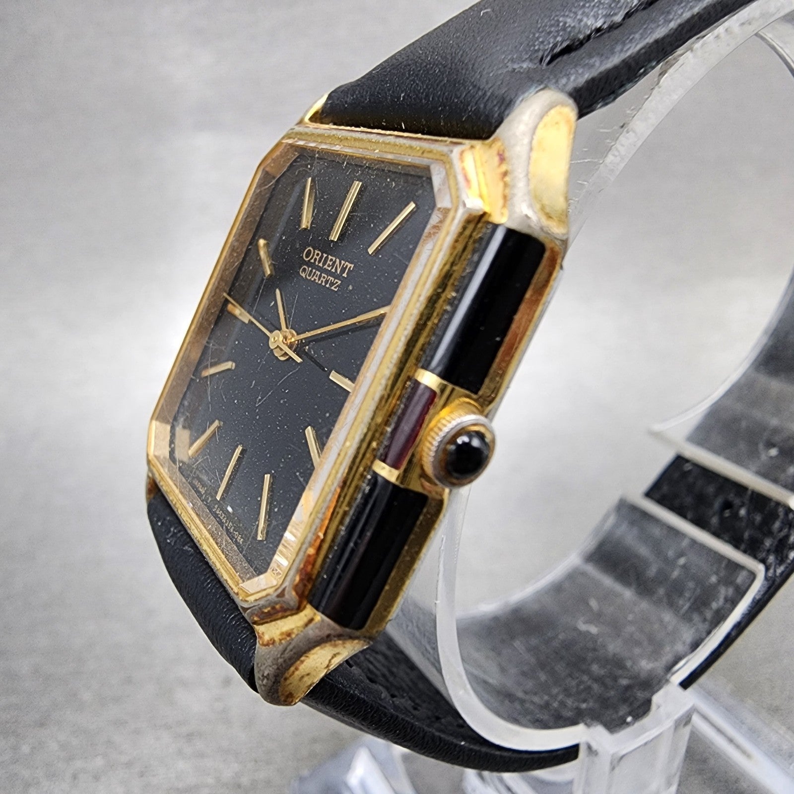 Orient Tank Watch Men 27mm Black Dial Black & Gold Tone I53543540 New Battery2