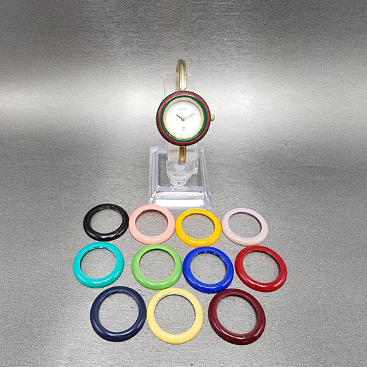 Gucci 1100L Watch Women 26mm White Dial Gold Plated Round 12 Bezels New Battery0