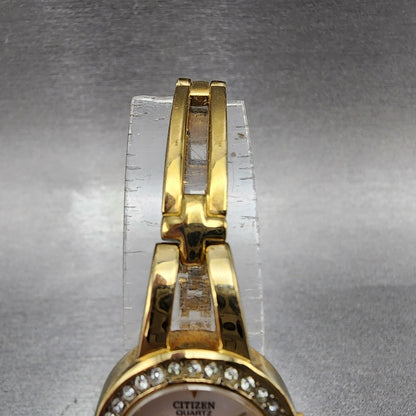 Citizen Watch Women 20mm MOP Dial Gold Tone Crystal Bezel Round New Battery4
