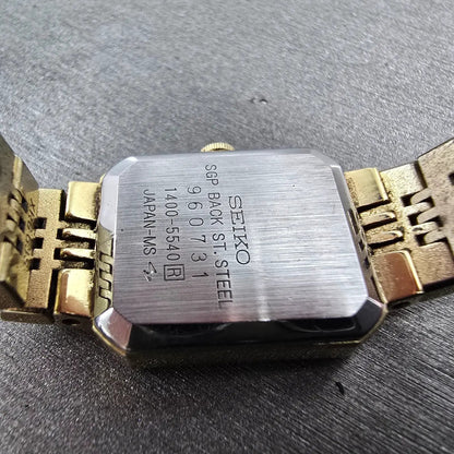 Seiko Tank Watch Women 17mm Champagne Dial Gold Rectangle 1400-5540 New Battery9