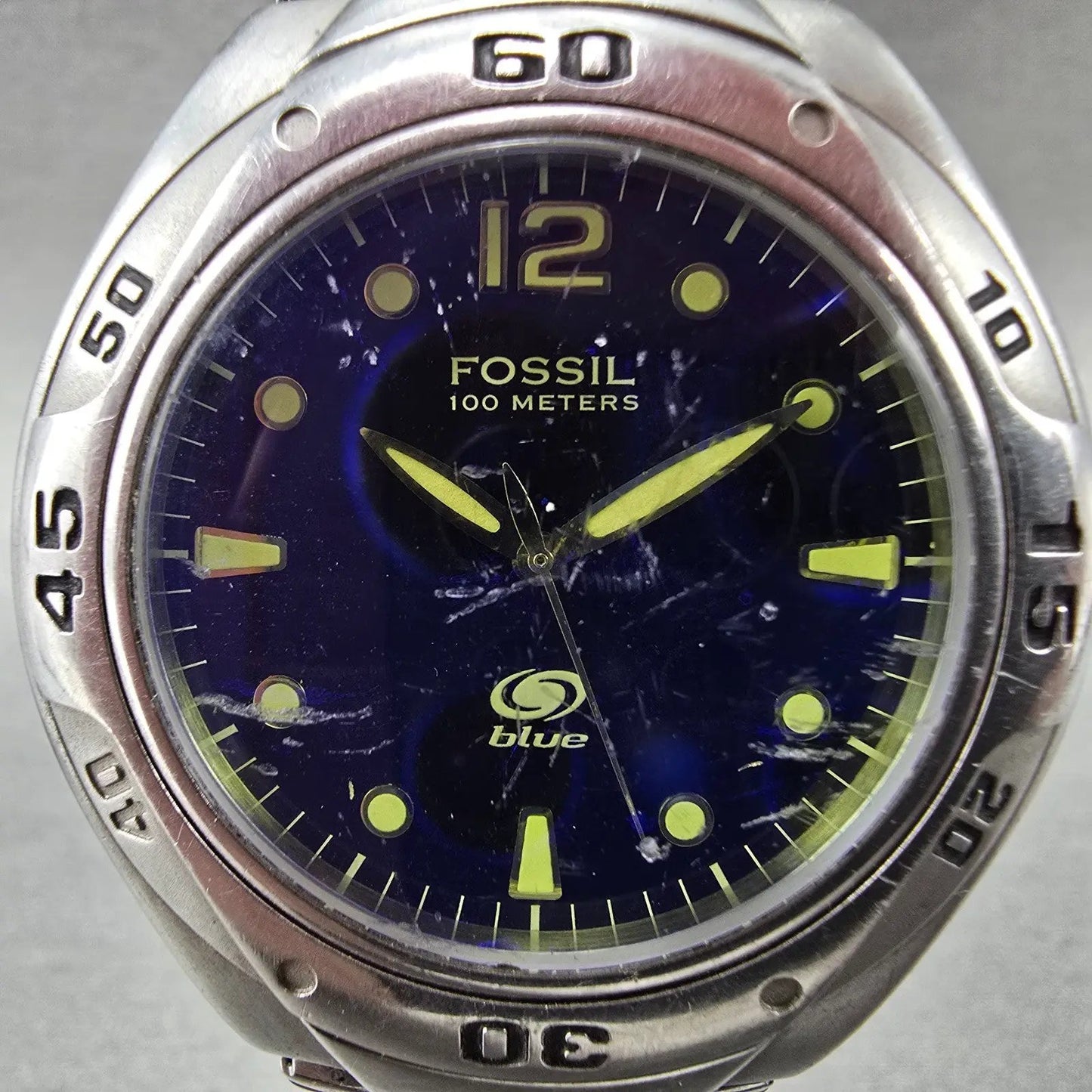 Fossil Blue Dive Watch Men 40mm Blue Dial Silver Tone Round AM-3395 New Battery1
