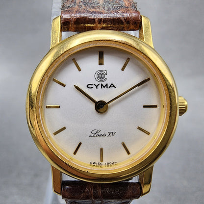 Cyma Louis XV Watch Women 22mm White Dial Gold Tone Round 348 New Battery1
