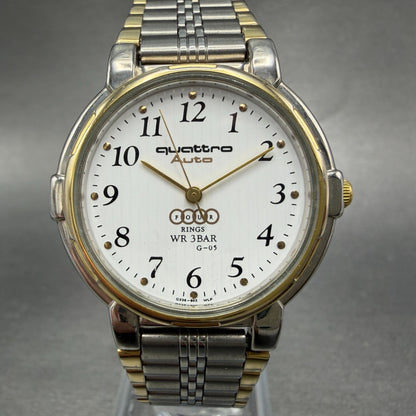 Audi Quattro Watch Unisex 32mm White Dial Two Tone Round New Battery Vintage0
