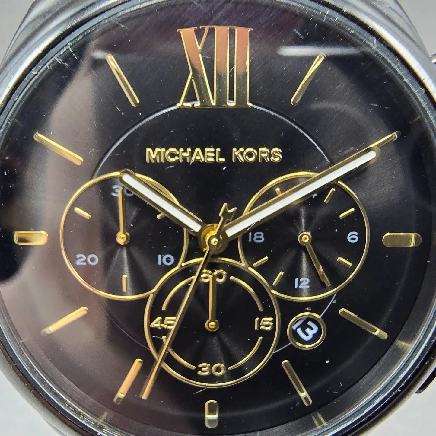Michael Kors Chronograph Watch Women 42mm Black Dial Black Tone MK-7110 NewBatt2