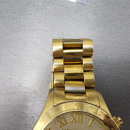 Michael Kors Layton Watch Men 44mm Champange Dial Gold Tone Date Round READ!!!!!8