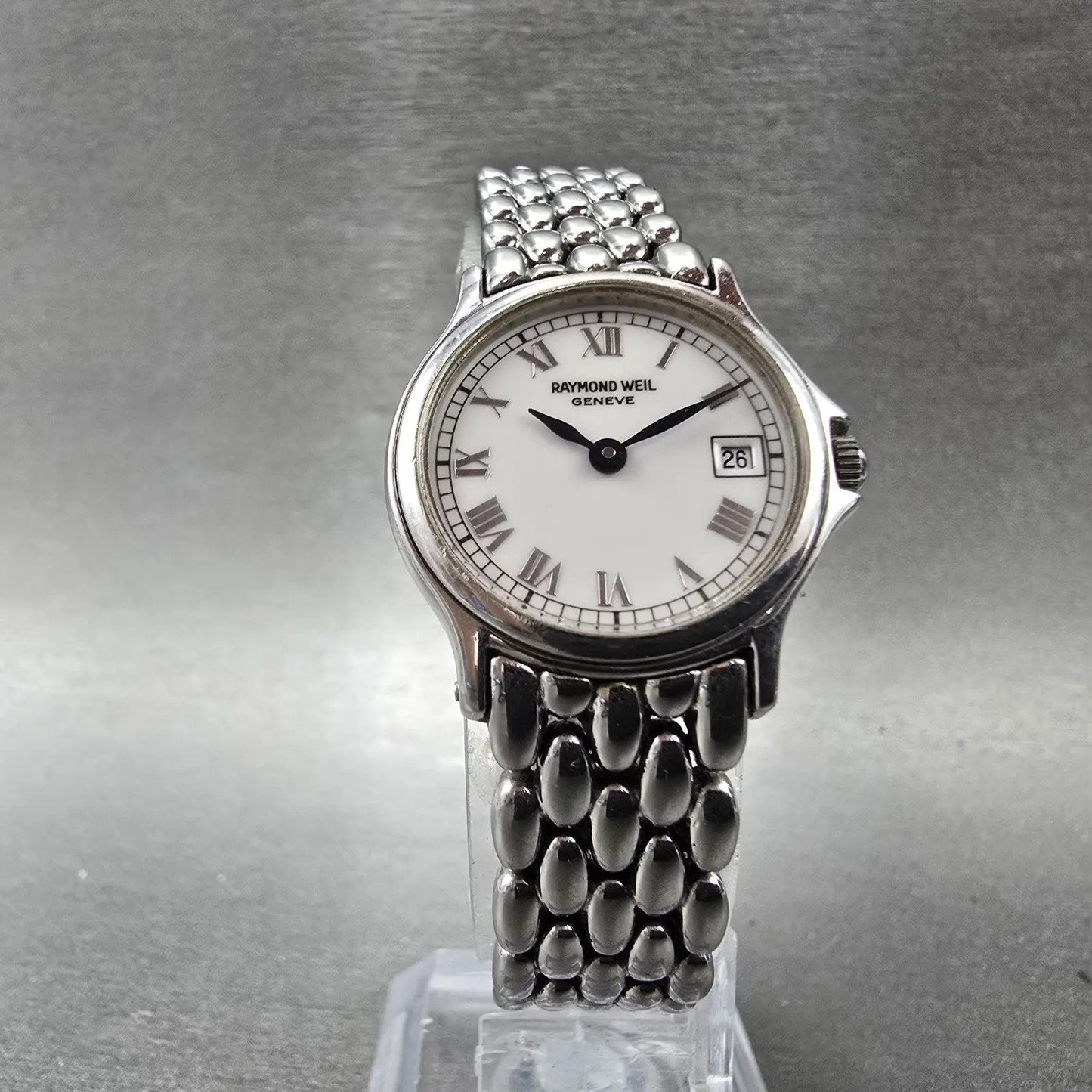 Raymond Weil Watch Women 24mm White Dial Silver Tone Date 5377 New Battery6