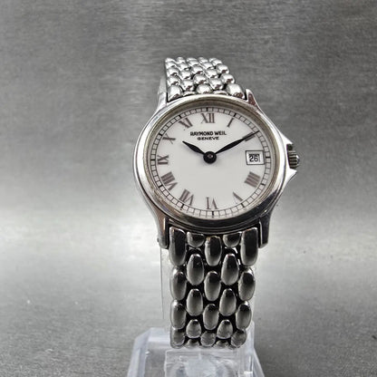 Raymond Weil Watch Women 24mm White Dial Silver Tone Date 5377 New Battery6