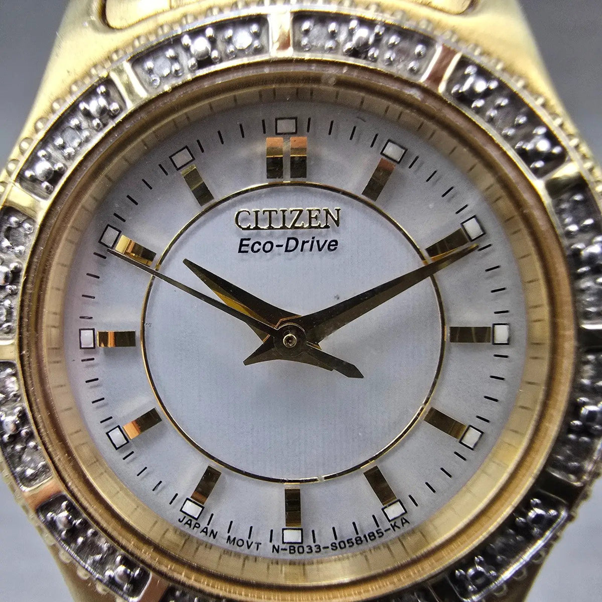 Citizen Eco-Drive Watch Women 26mm White Dial Gold Tone Round Diamonds Bezel1