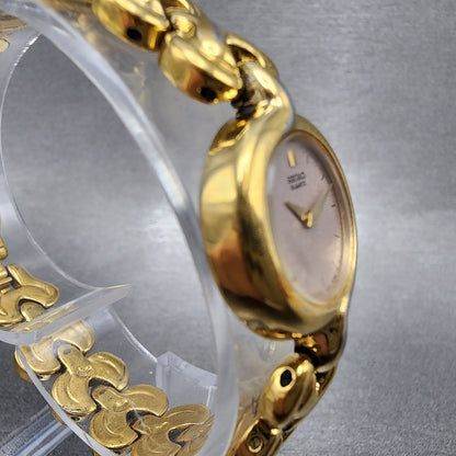 Seiko Watch Women 19mm Silver Dial Gold Tone Round 1n000k59 New Battery3