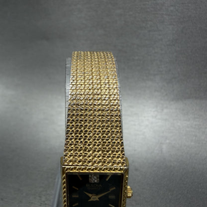 Bulova Tank Watch Women 16mm Black Dial Gold Tone Rectangle P8 New Battery4