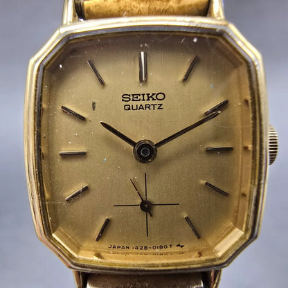 Seiko Watch Women 19mm Champagne Dial Gold Tone Octagon 1428-5069 New Battery1