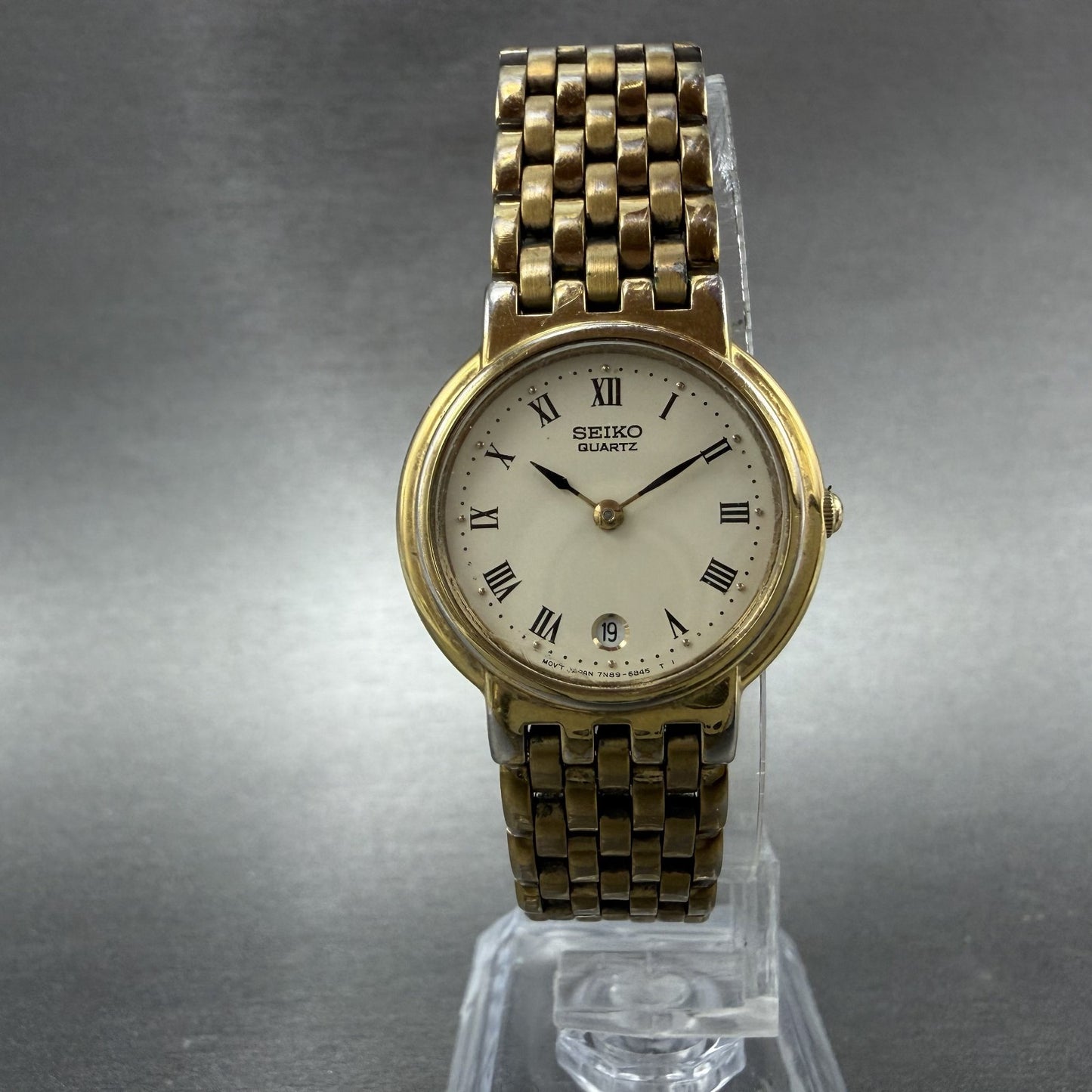 Seiko Watch Women 25mm Cream Dial Gold Tone Date Round 7N89-F020 New Battery5