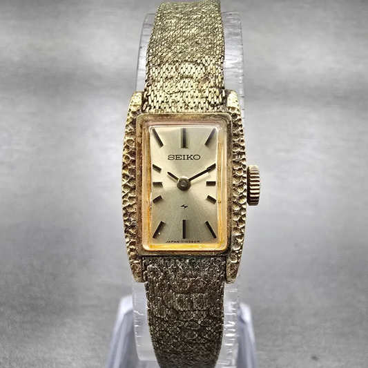 Seiko Tank Watch Women 15mm Champagne Dial Gold Rectangle 11-3189 Manual Wind0