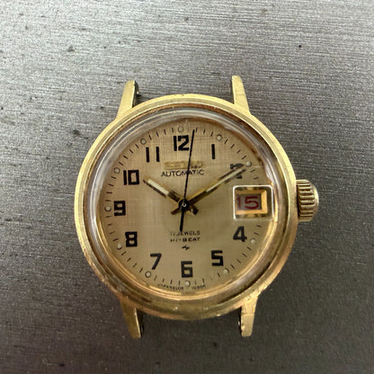 Seiko Automatic Watch Women 24mm Champagne Dial Gold Tone Date 2205-0599 PARTS2