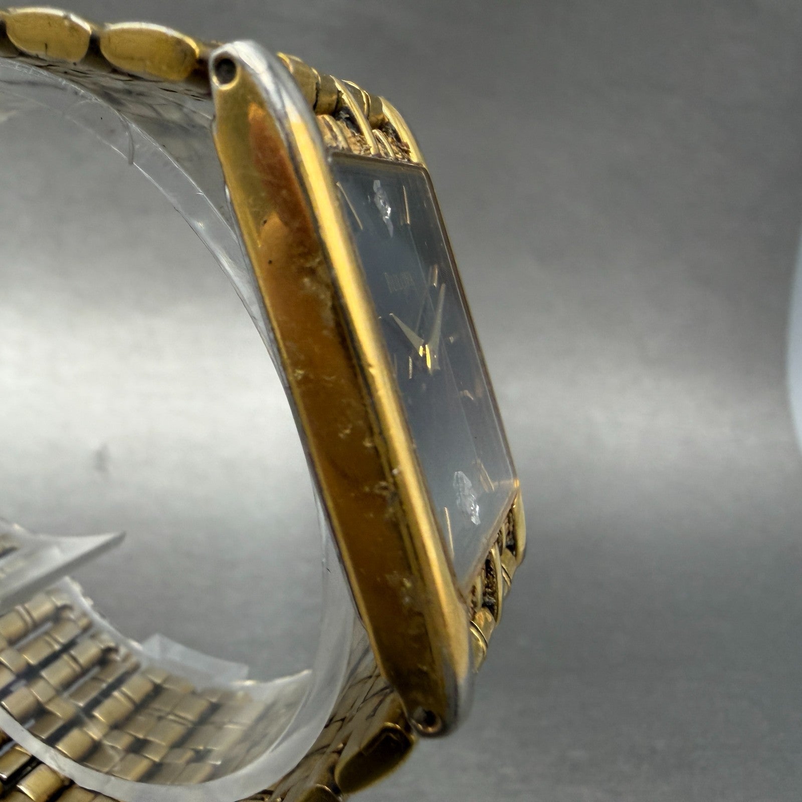 Bulova Tank Watch Men 24mm Black Dial Gold Tone Rectangle 97D11 New Battery VTG3