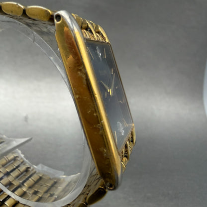 Bulova Tank Watch Men 24mm Black Dial Gold Tone Rectangle 97D11 New Battery VTG3