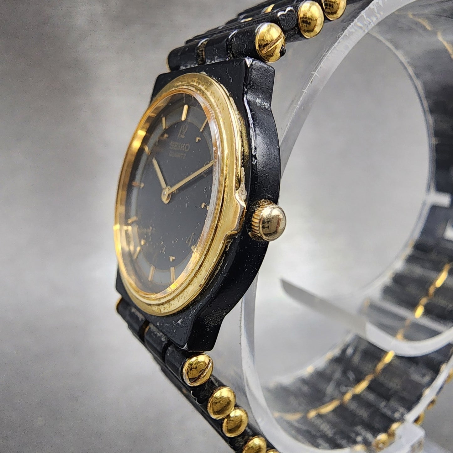 Seiko Watch Women 23mm Black Dial Black & Gold Tone Round 73200330 New Battery2
