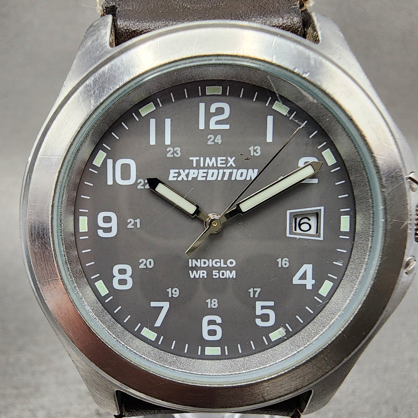 Timex Expedition Watch Men 39mm Gray Dial Silver Tone Date Round New Battery1