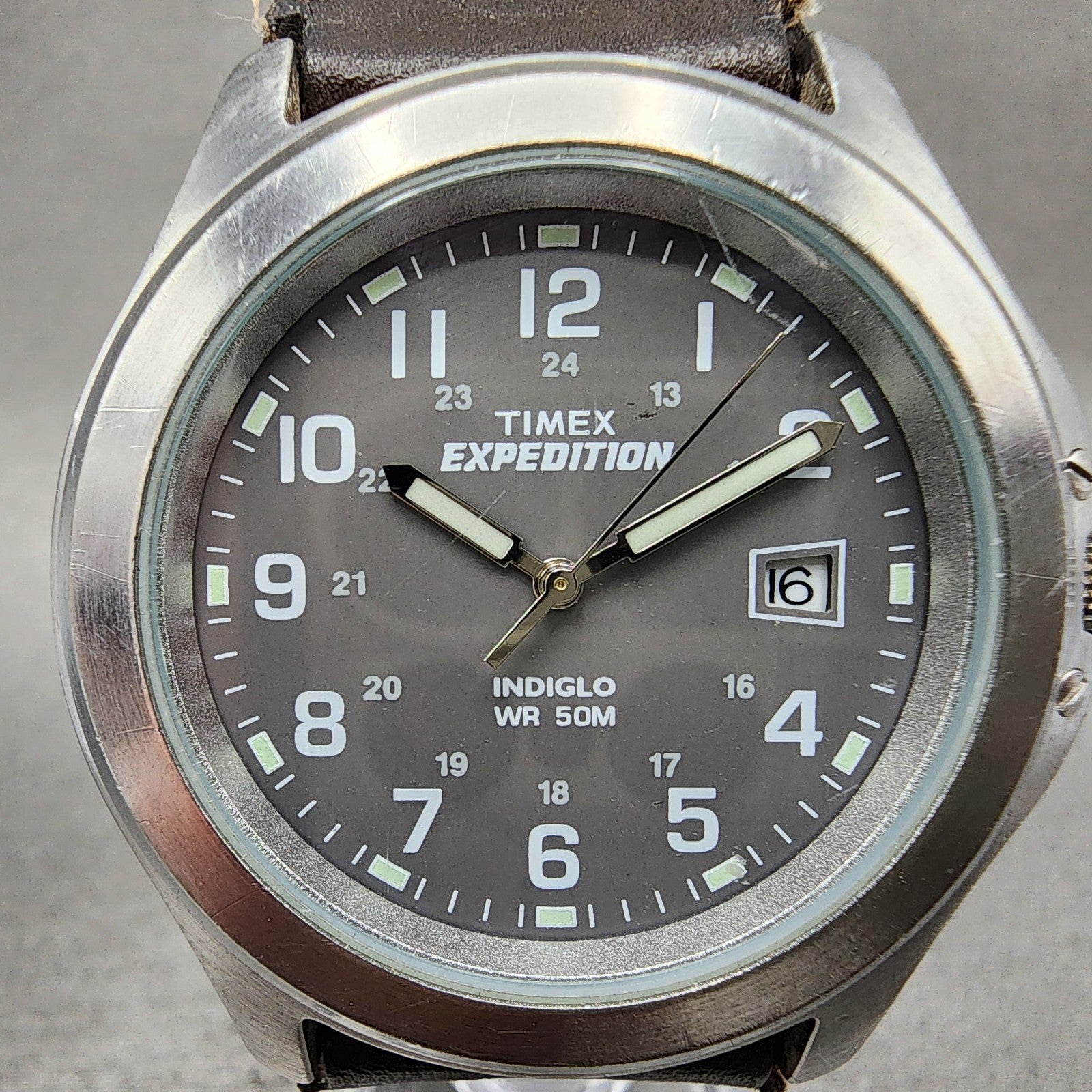 Timex Expedition Watch Men 39mm Gray Dial Silver Tone Date Round New Battery1