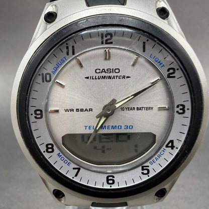 Casio Illuminator Watch Men 40mm Analog Digital Silver Alarm Chrono AW-80 NewBat1
