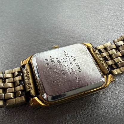 Seiko Tank Watch Women 18mm Champagne Dial Gold Tone V401-5650 New Battery VB9