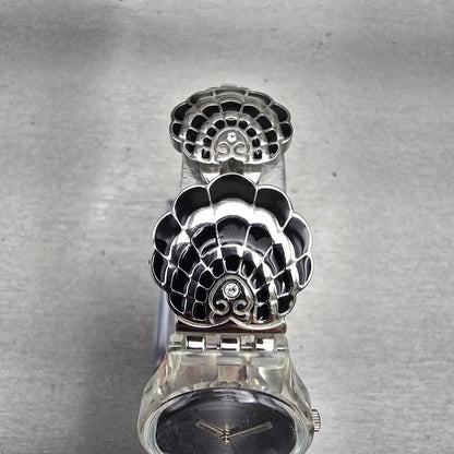 Swatch Revue Star Watch Women 25mm Gray Dial Clear Case Round LM130G New Battery4