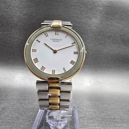 Seiko Lassale Watch Men 33mm White Dial Gold Tone Round 5A54-2000 New Battery5
