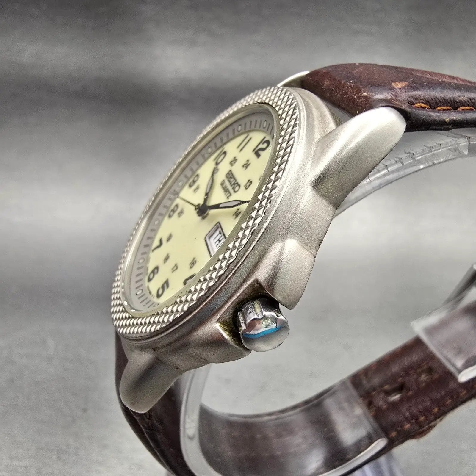 Seiko Watch Men 38mm Luminous Dial Silver Tone Daydate 7N43-6B20 New Battery VTG2