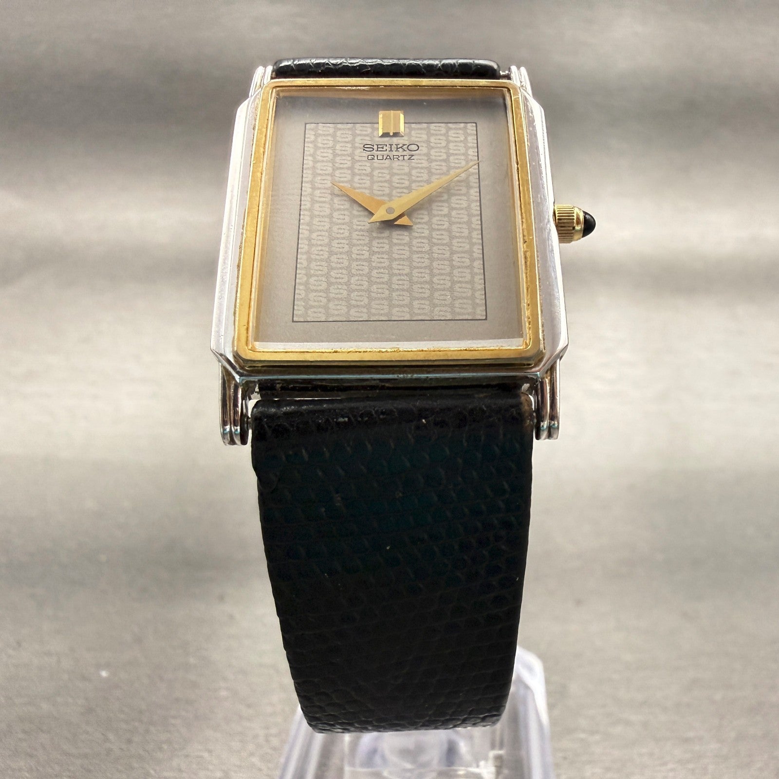 Seiko Tank Watch Men 26mm Gray Dial Two Tone Rectangle 9020-5029 New Battery VTG5