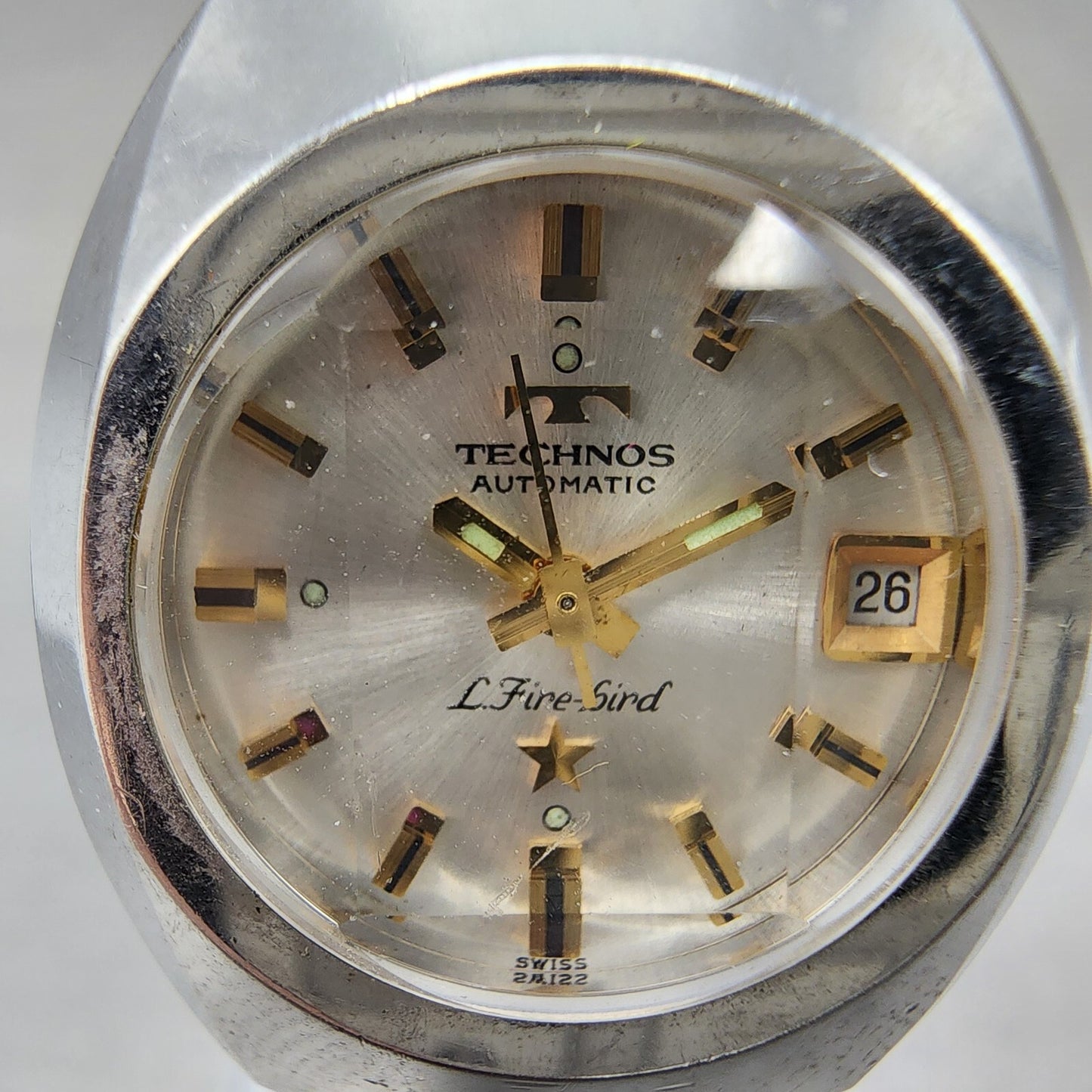 Technos Fire Brid Automatic Watch Women 25mm Whtie Dial Steel Date Runs VTG1